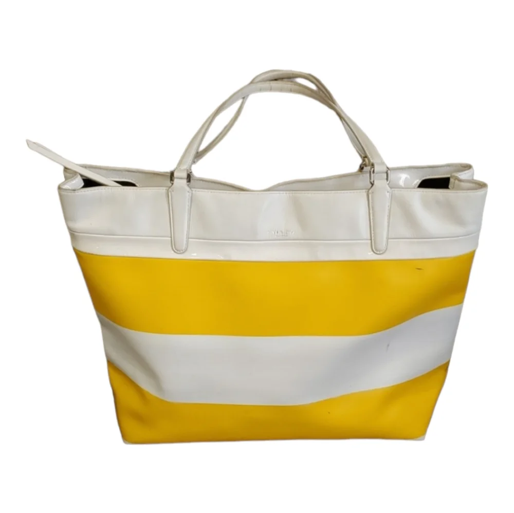 Coach sunburst yellow white stripe shoulder bag - Picture 1 of 16
